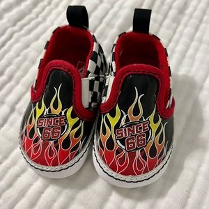 Baby Boy Infant Size 2 VANS Sneakers Slip-On V Crib Race Flame Black Shoes